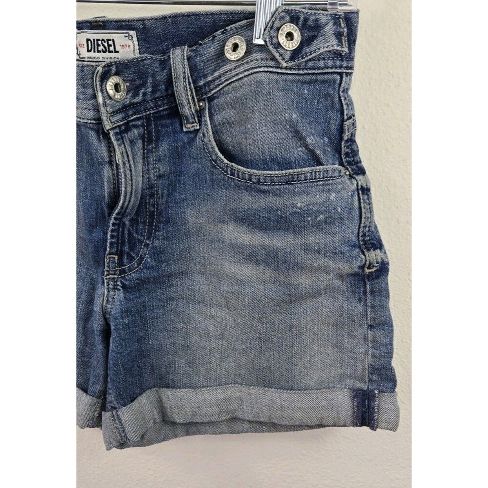 Diesel - Rolled Cuff Denim Shorts - Womens Sz 25 - Adj Waist - Blue - Vintage - Picture 4 of 13